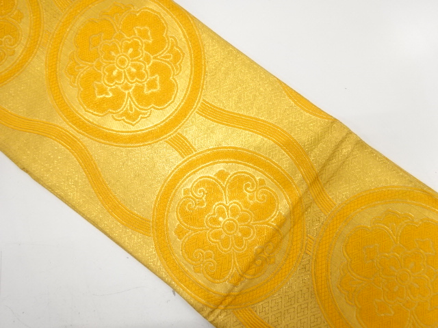 JAPANESE KIMONO / ANTIQUE FUKURO OBI / SILK / SAGA NISHIKI / WOVEN FLORAL CREST